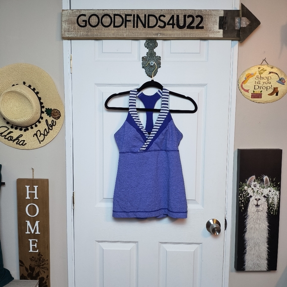 Lululemon Tank Top 8 Blue Striped Quick dry - Picture 1 of 6